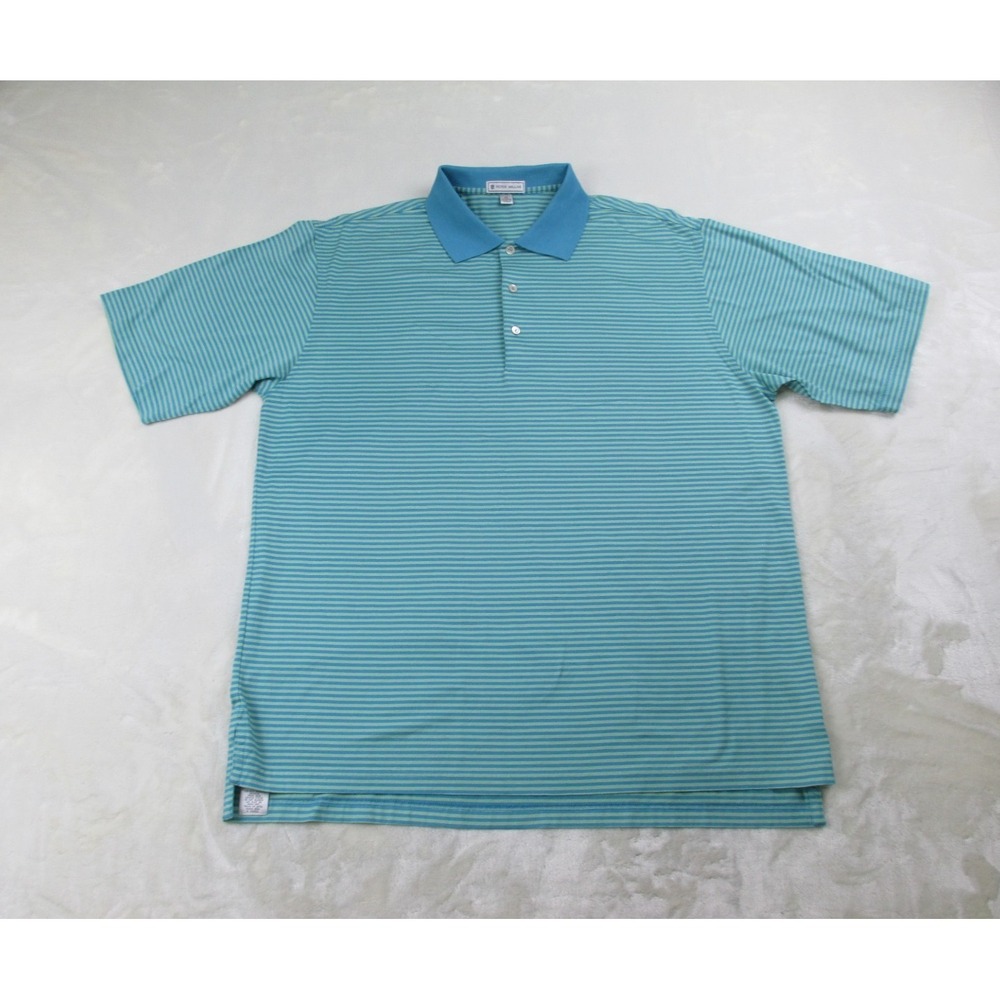 Peter‎ Millar Polo Shirt Mens Extra Large Green Striped Cotton Golf Casual
